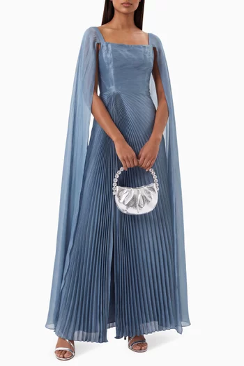 Plisse Cape-sleeve Dress in Organza