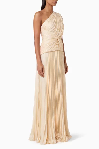 Pleated One-shoulder Maxi Dress