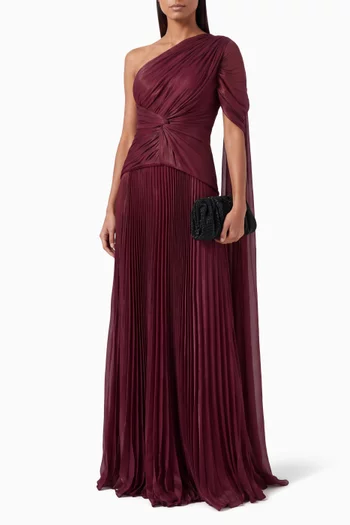 Pleated One-shoulder Maxi Dress