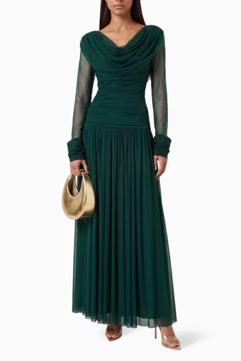 Gathered Cowl-neck Dress