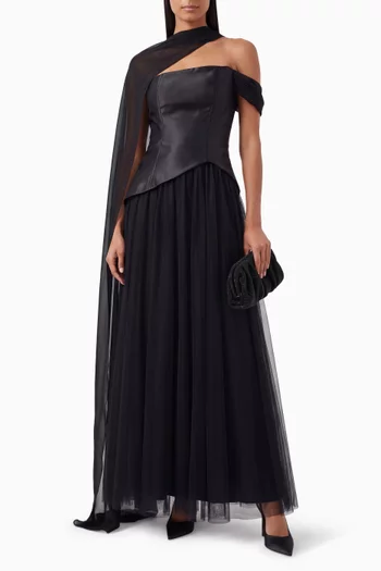 Off-shoulder Cape Dress
