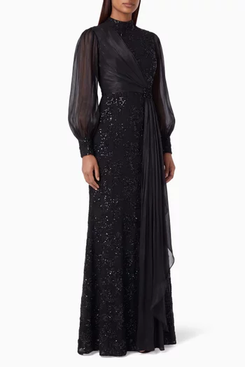 Sequin-embellished Dress in Chiffon & Organza