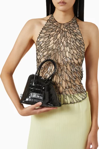 Sant Ambroeus Mini Top-handle Bag in Croc-embossed Leather