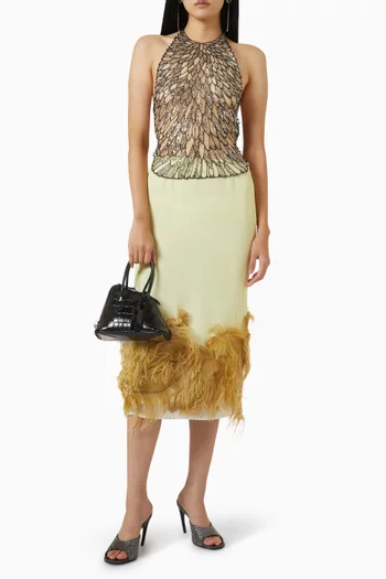 Feather-trimmed Midi Skirt in Georgette