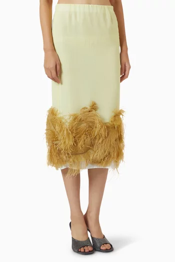 Feather-trimmed Midi Skirt in Georgette