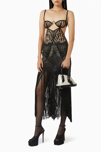 Embroidered Sheer Midi Dress
