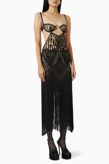 Embroidered Sheer Midi Dress