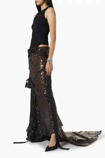 Cut-out Embellished Maxi Dress in Jersey & Mesh