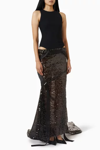 Cut-out Embellished Maxi Dress in Jersey & Mesh