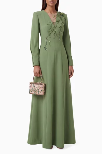 Deep V-neck Gown in Crepe