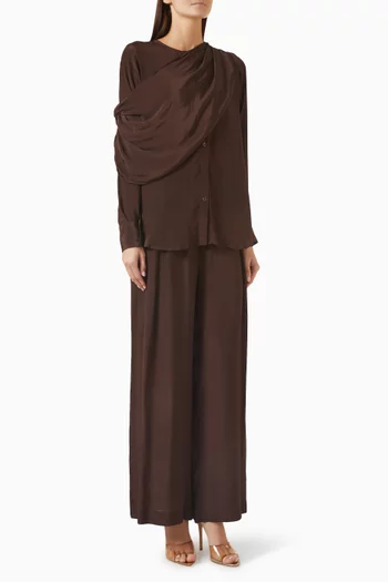 طقم بلوزة وبنطال بدرابيه كريب
