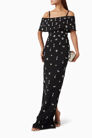 Off-the-shoulder Floral Embellished Gown
