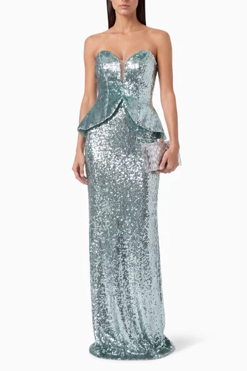 Peplum Sequin Column Gown