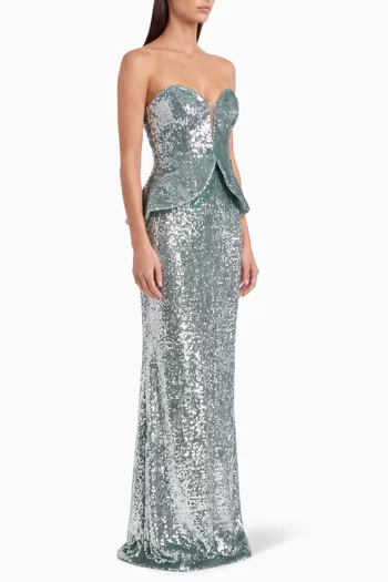 Peplum Sequin Column Gown