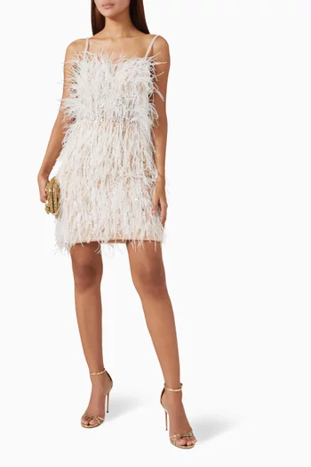 Feather-trim Mini Dress