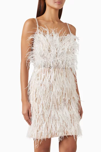 Feather-trim Mini Dress