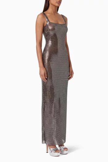 Square-neck Rhinestone Maxi Dress
