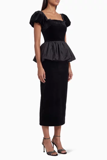 Bubble Peplum Midi Dress in Velvet