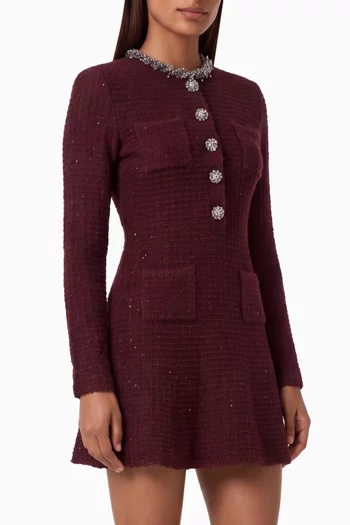 Textured Knit Embellished Mini Dress