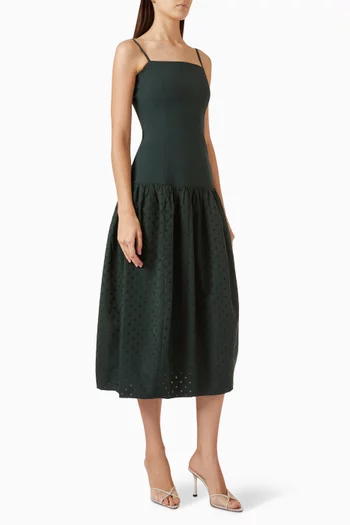 Polka-dot Dropped-waist Midi Dress