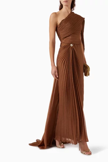 Pleated One-shoulder Dress