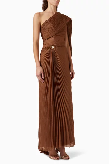 Pleated One-shoulder Dress