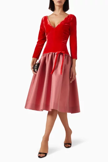 Inez Midi Dress in Velvet & Taffeta