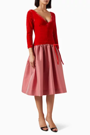 Inez Midi Dress in Velvet & Taffeta