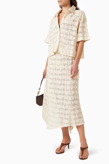 Bubbly Fish-motif Shirt in Cotton-linen