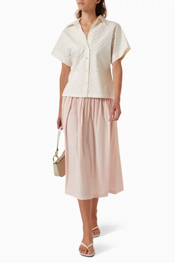 Ruched-waist Midi Skirt in Cotton-blend