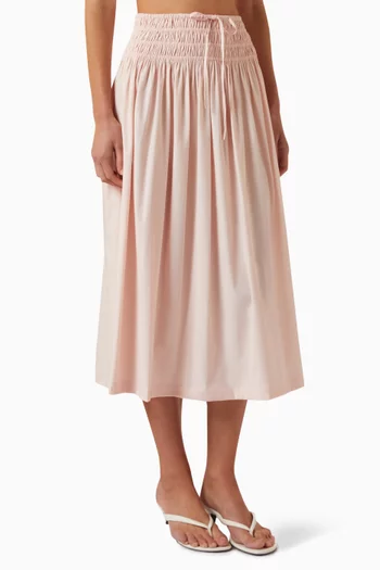 Ruched-waist Midi Skirt in Cotton-blend