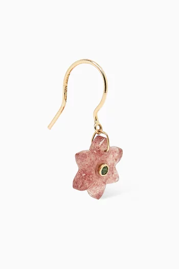 Ida Strawberry Quartz & Emerald Single Earring in 9kt Gold