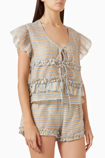 Striped Ruffle Top in Linen