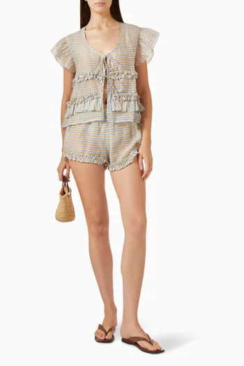 Striped Ruffle Shorts in Linen