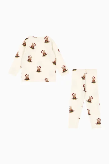 Teddy-print Blouse & Leggings Set