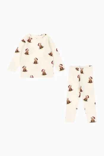 Teddy-print Blouse & Leggings Set