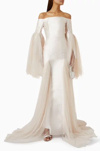 Off-shoulder Gown in Mikado