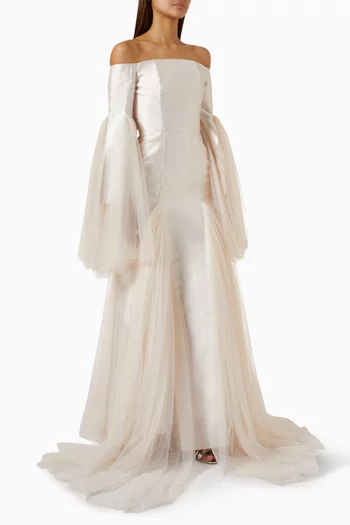 Off-shoulder Gown in Mikado