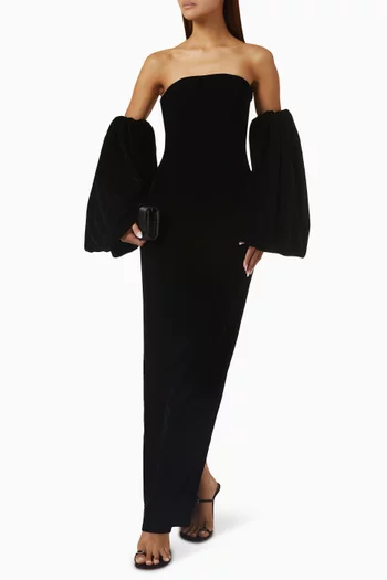 Balloon Sleeve Off-shoulder Gown in Velvet