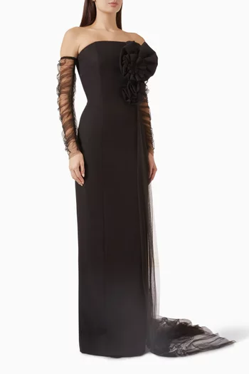 Floral Off-shoulder Gown in Crepe