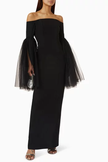 Statement Sleeve Off-shoulder Gown in Crepe