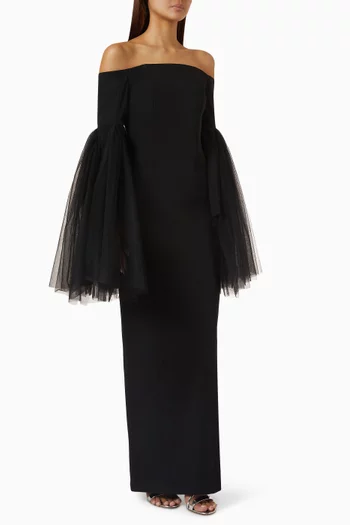 Statement Sleeve Off-shoulder Gown in Crepe