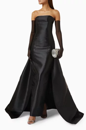 Strapless Gown & Gloves in Mikado