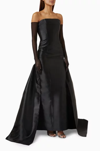 Strapless Gown & Gloves in Mikado