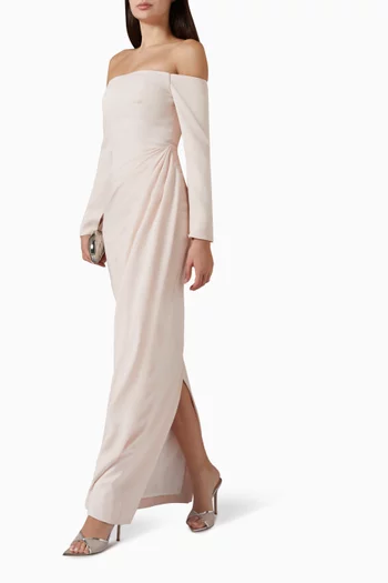 Off-shoulder Wrap Gown in Crepe