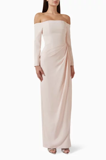 Off-shoulder Wrap Gown in Crepe