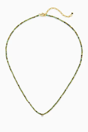 Semi-precious Beaded Necklace in Gold-tone Metal