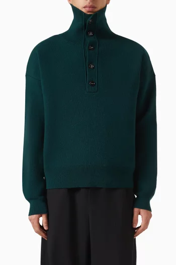 High Buttoned Collar Sweater in Wool