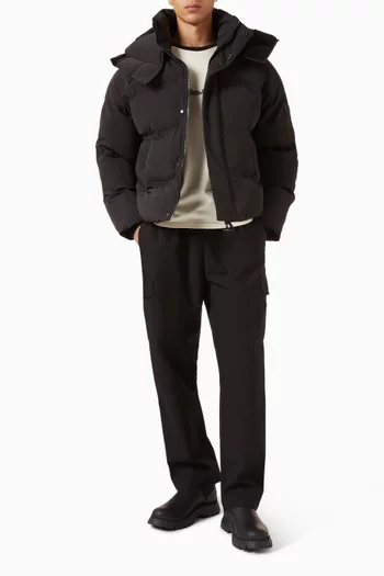 Boxy Cropped Raglan Wrap Neck Puffer Jacket in Nylon
