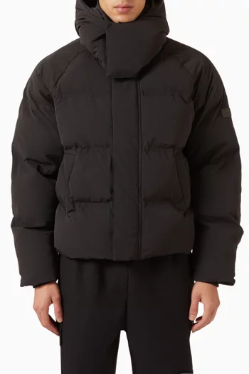 Boxy Cropped Raglan Wrap Neck Puffer Jacket in Nylon